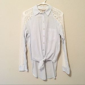 Crochet lace blue striped button down